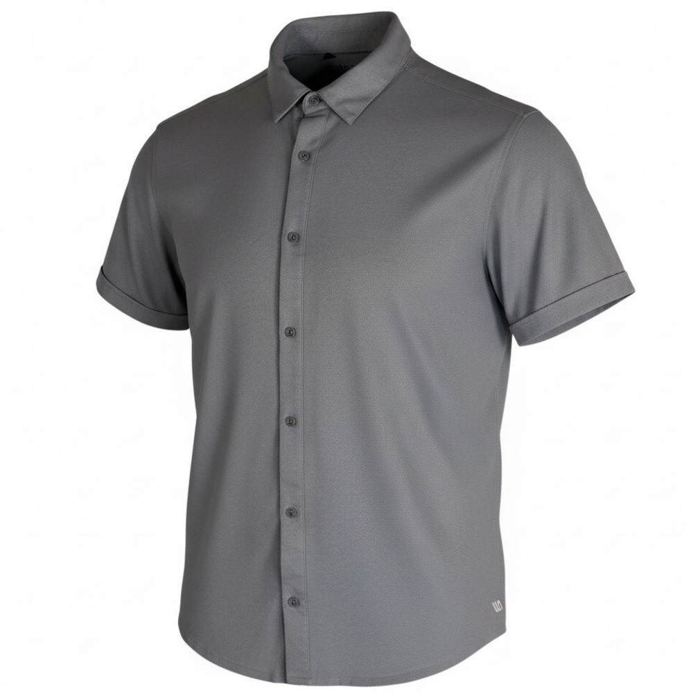 VRST Mens Gray Textured Short Sleeve Button Up Shirt XL Casual Golf Athletic